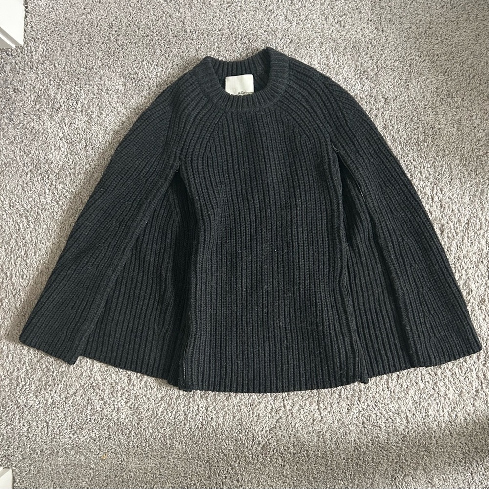 3.1 Phillip Lim Ribbed Crew Neck Cape Sweater charcoal gray